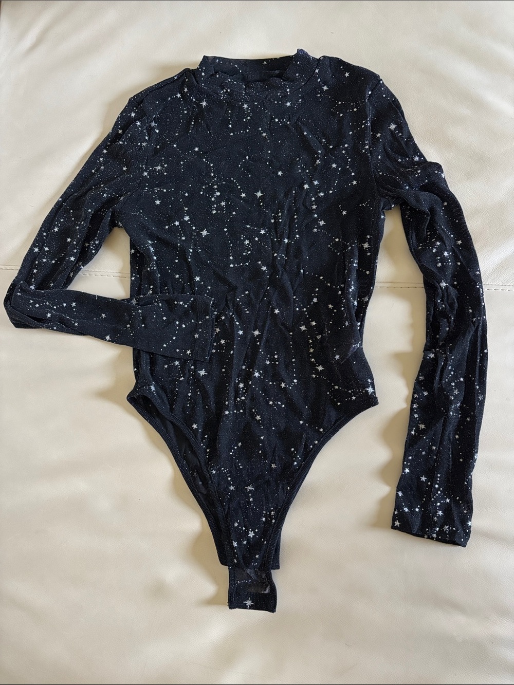 NWT Black and White Starry Mesh Longsleeve Bodysuit - Picture 2 of 8